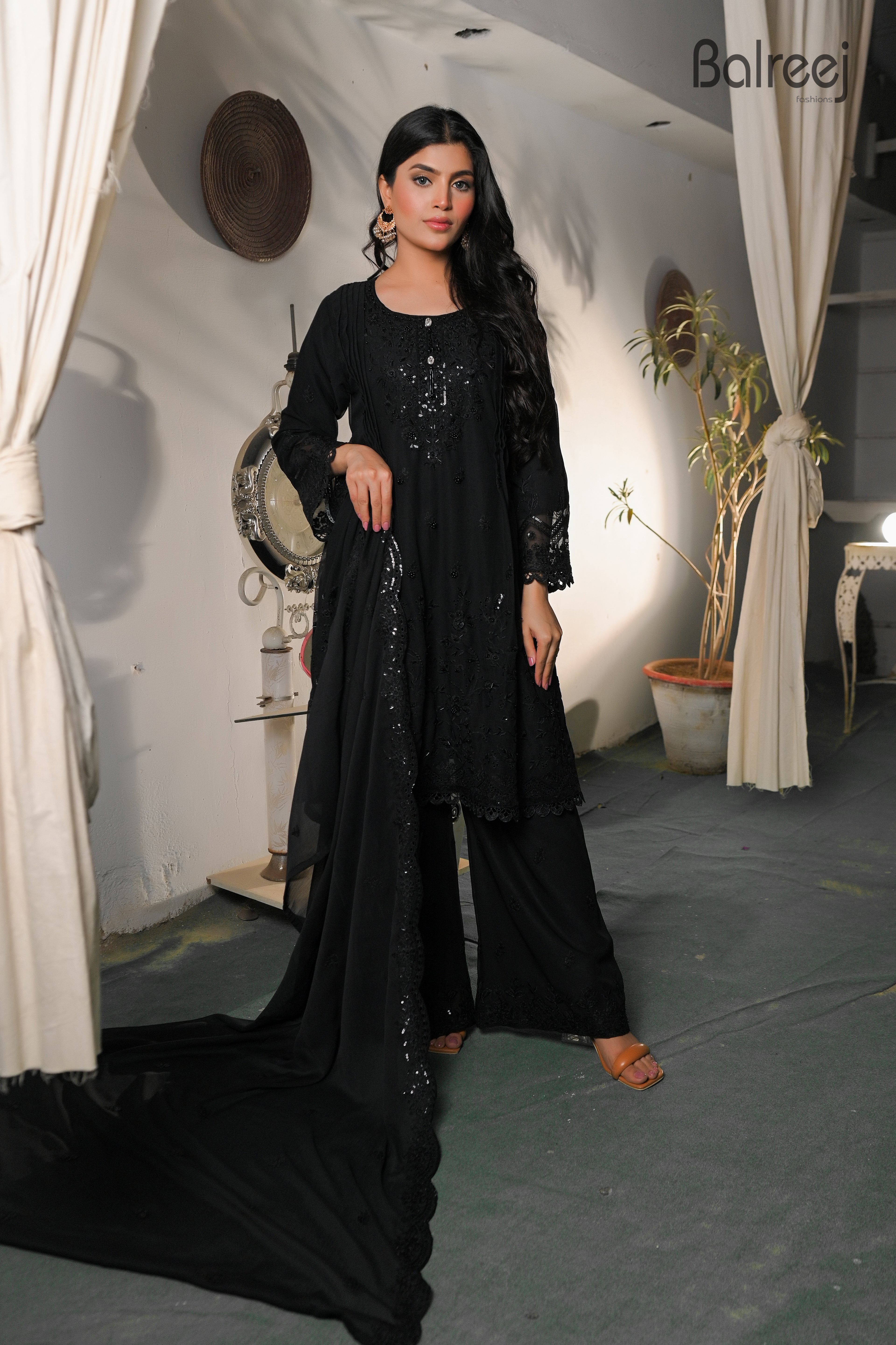 3PC 3D Embroidered Short Frock & Palazzo Set | Trendy Festive Wear