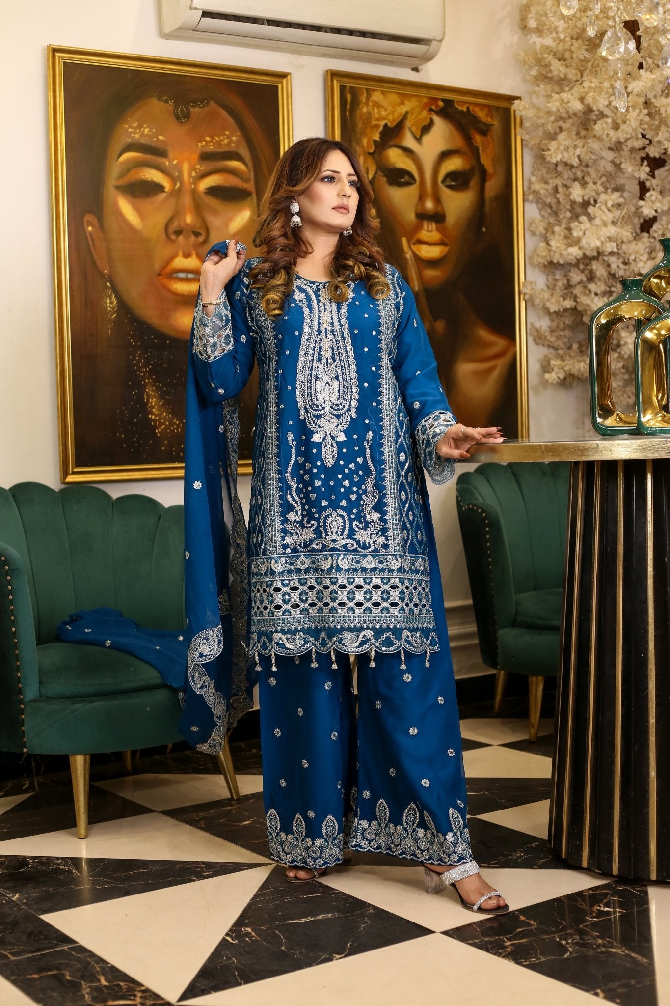 BF - 004 | Luxury Silver Zari & Stone Embroidered Suit - BalreejFashions